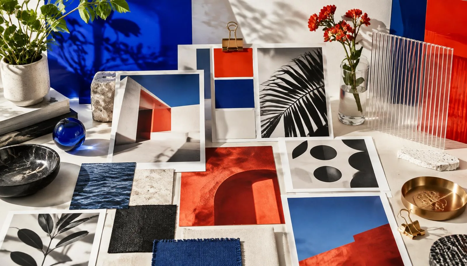 Picazor moodboard of color, photography and creative materials